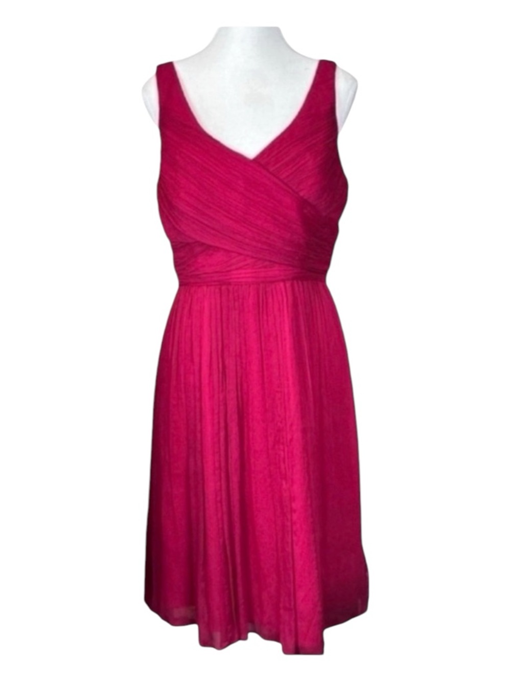 J. CREW 100% Silk Stunning Pleated Deep Raspberry Sleeveless Dress, Size 10.